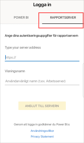Screenshot of the Sign In dialog box with Report server highlighted.