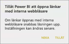 Screenshot of a dialog, showing to allow Power B I to open links with internal browser.