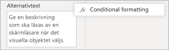 Screenshot of the Alt text pane, highlighting the conditional formatting icon.