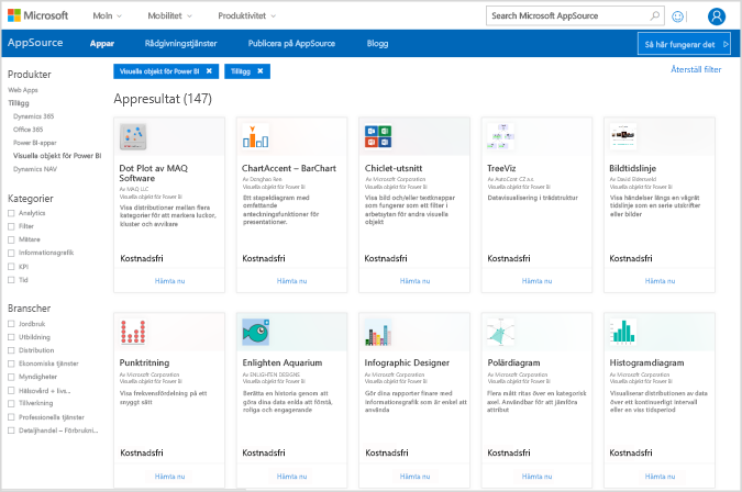 Screenshot of AppSource filtered to Power Platform and Power B I visuals.