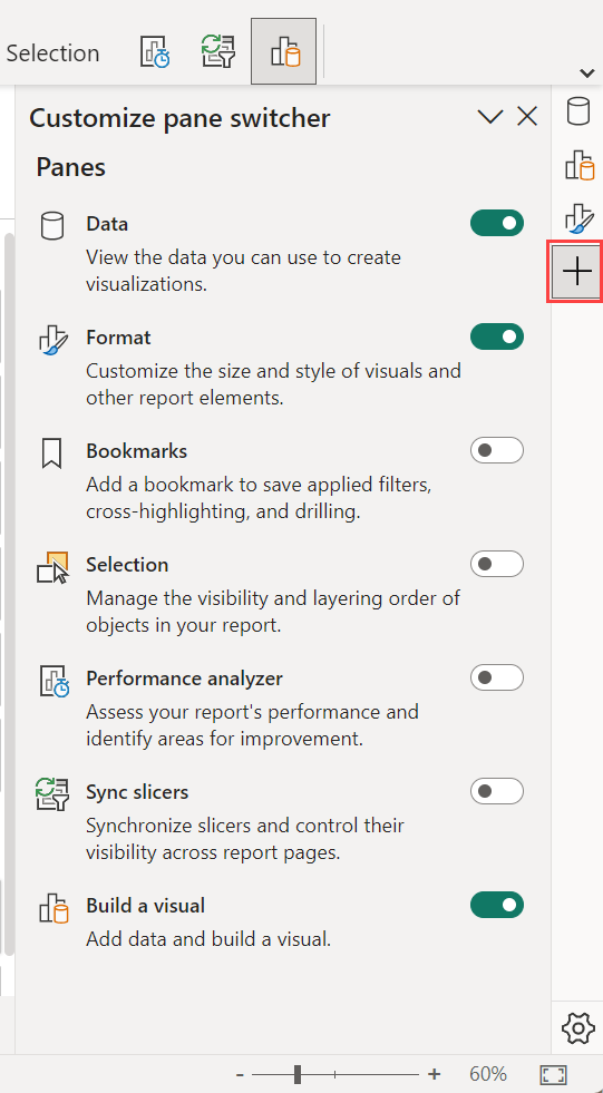 Screenshot showing Customize the pane switcher.