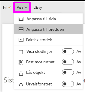 Skärmbild av inställningarna för tjänstsidans vy.