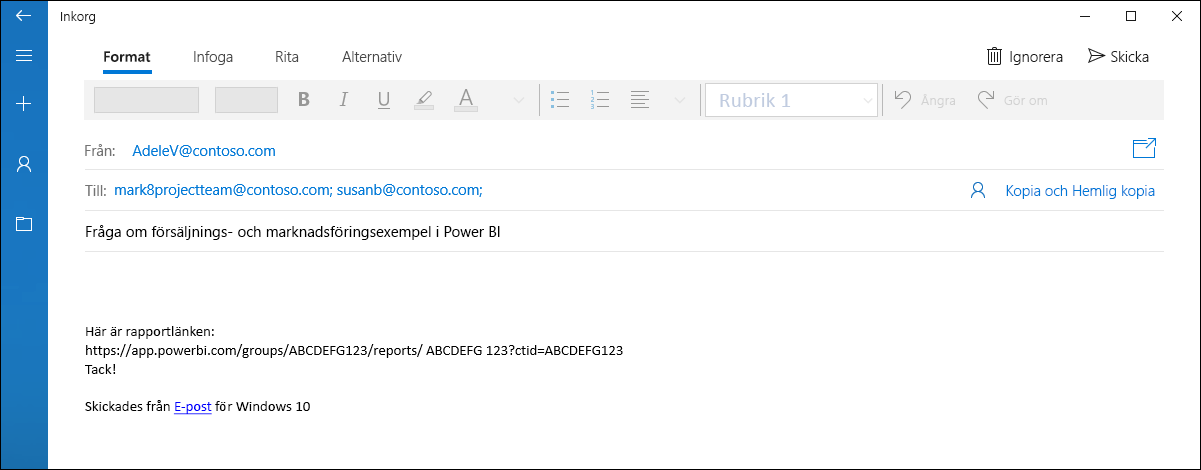 Screenshot of an Inbox with sample contact information.