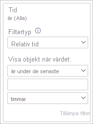 Screenshot showing a filter card with Relative time selected as the Filter type.