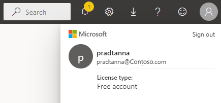 Skärmbild av služba Power BI-kontoprofilen som visar licenstyperna kostnadsfritt, Pro och Premium per användare.