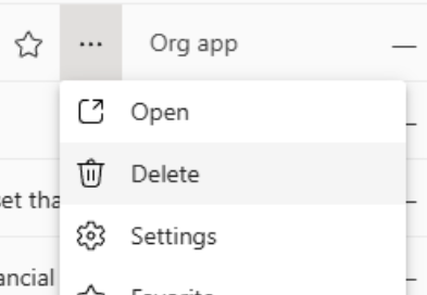 Skärmbild som visar hur du tar bort en organisationsapp.