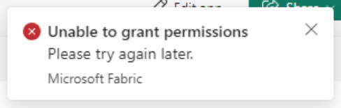Skärmbild som visar resursfelet när användaren inte har tillräcklig resursbehörighet.