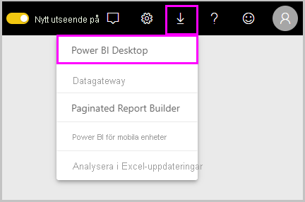 Screenshot of Power B I Service showing the download Power B I Desktop option.