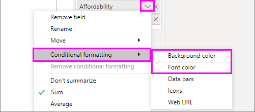 Background color or Font color in conditional formatting menu