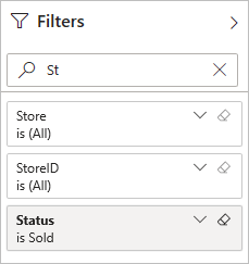 Skärmbild av fönstret Filter med en angiven exempelrubrik.