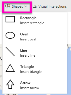 Screenshot showing Shapes selected from the menu.