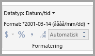 Screenshot showing the Formatting panel with the Data type and Date time format selected.