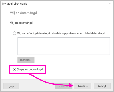 Screenshot showing Create a dataset.