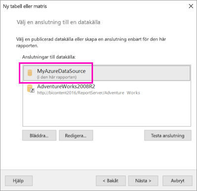 Screenshot showing My Azure data source.