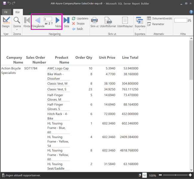 Screenshot showing buttons to run the report.