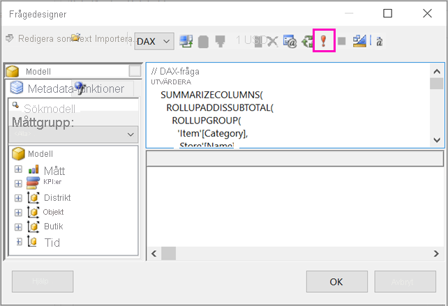 Screenshot of the Execute query button in the Query Designer.