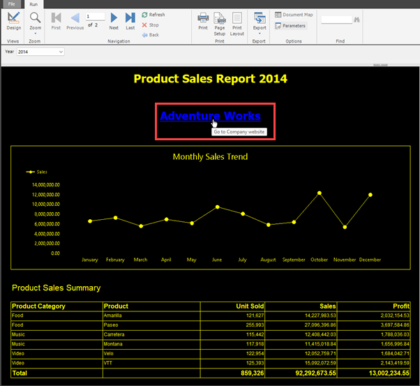 Skärmbild som visar resultatet av HTML-taggen hyperlänk.
