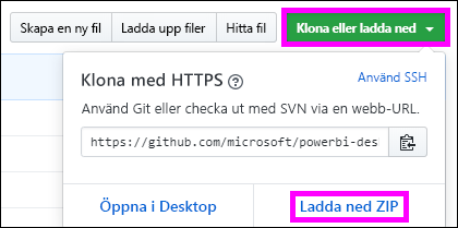 Skärmbild som visar hur du laddar ned PBIX-exempelfilen.