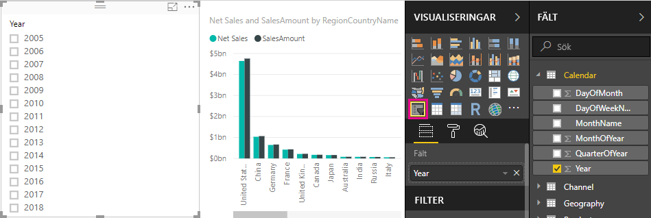 Skärmbild av utsnittsikonen i fönstret Visualiseringar.