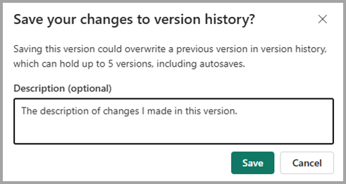 Skärmbild som visar hur du manuellt lägger till en beskrivning i en version.