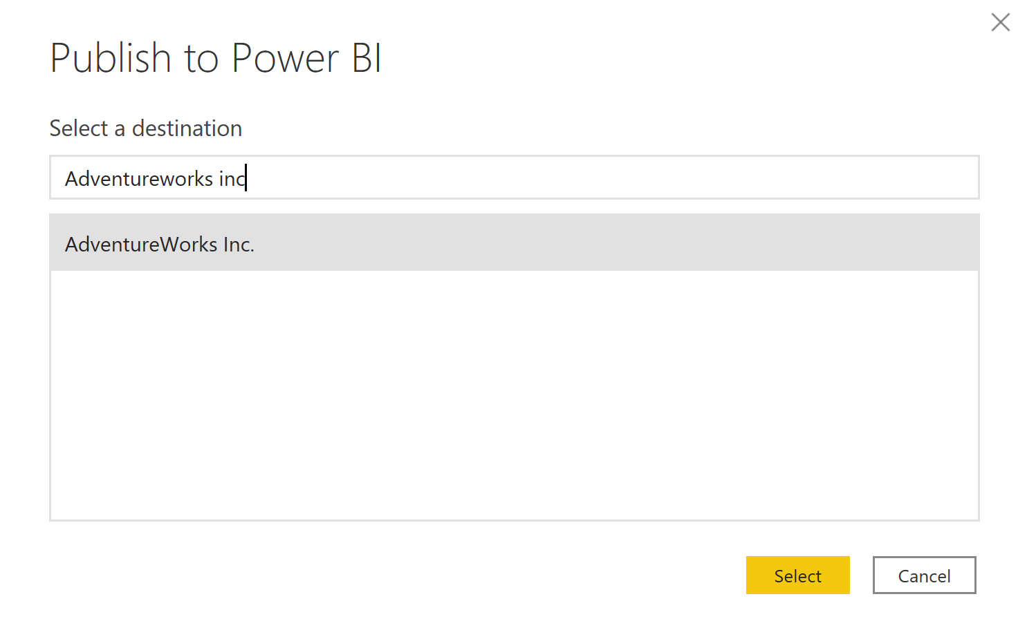 Screenshot of publishing the report to the Power BI service.