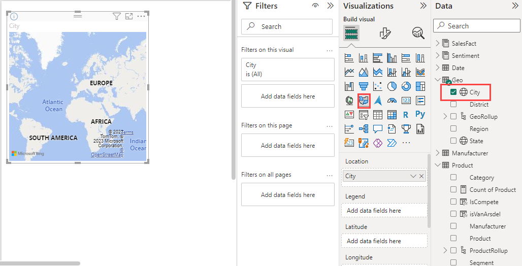 Skärmbild som visar en kartvisualisering.