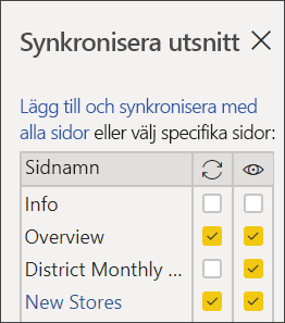 Screenshot of Select pages in Sync slicers.