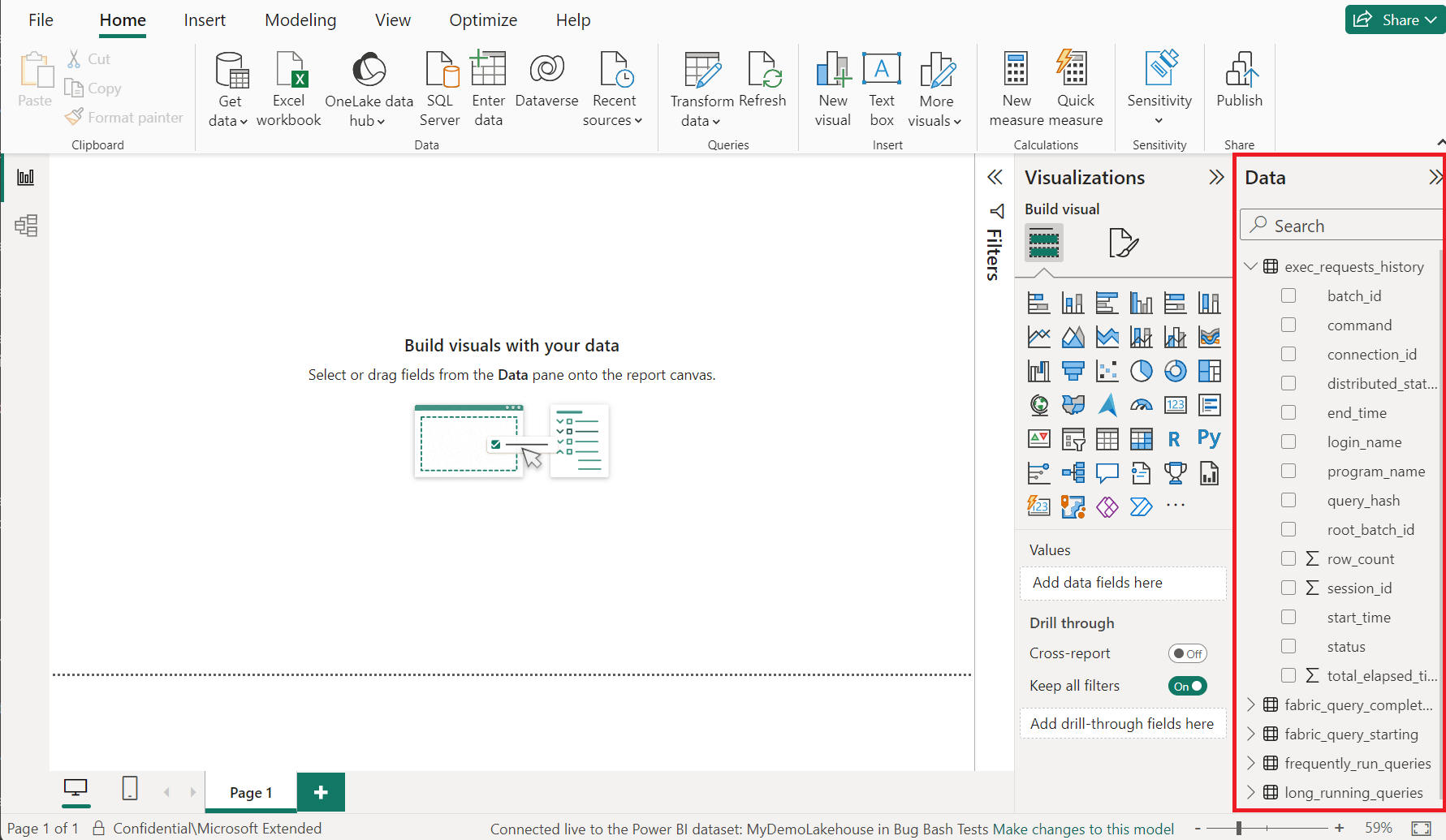 Screenshot of Power BI Desktop with the Data pane emphasized.