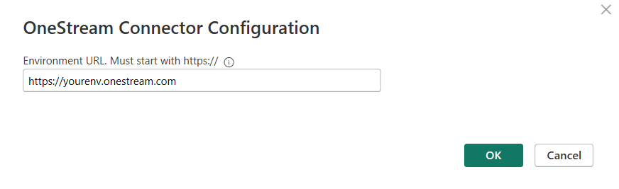 Skärmbild av konfigurationsdialogrutan för anslutningsappen med den angivna miljö-URL:en.