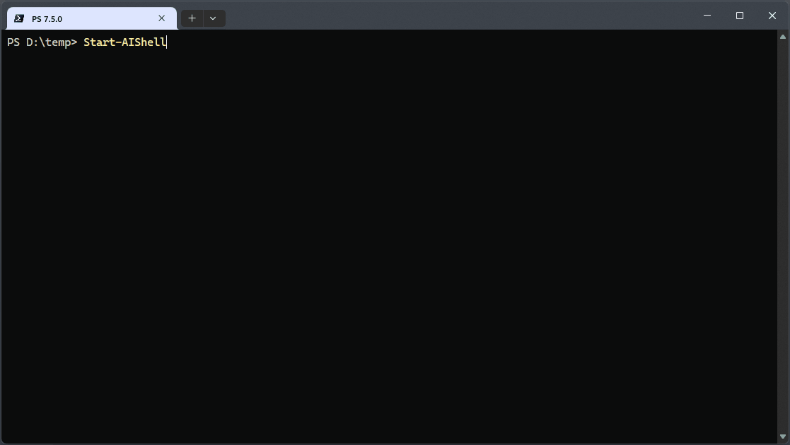 En animering som visar Infoga kod med AI Shell.