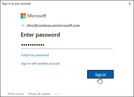 Enter your password in the Sign in to your account window.