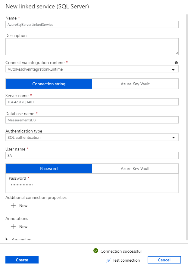 Skärmbild av hur du skapar en länkad tjänst.
