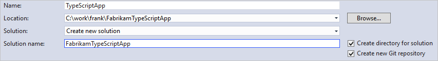 Select Create new Git repository when creating a new solution