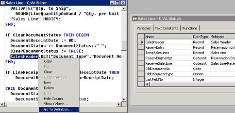 GoToDef_FromCALEditor_Var Screenshot that shows the object in the designer.