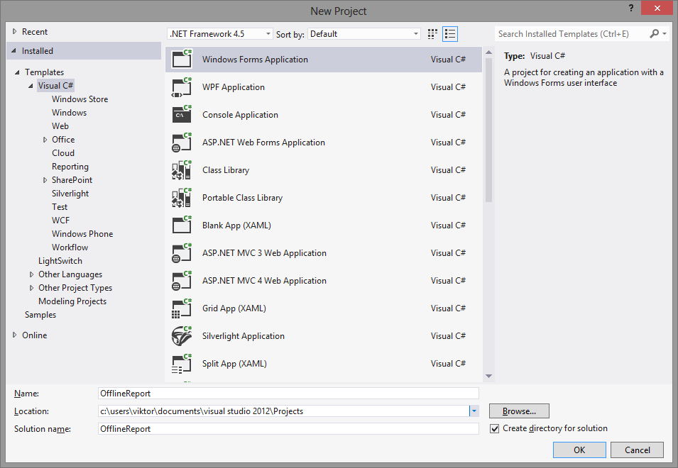 Plat_ExportReport_ Visual Studio 2010, New Visual C# Project