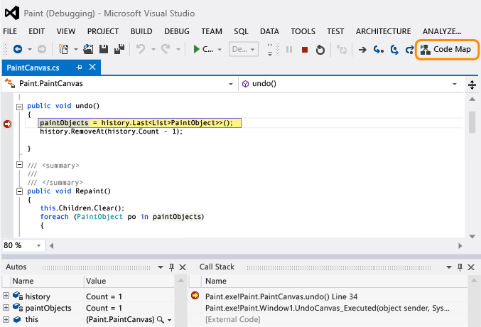 DebuggerMap_ChooseCodeMap Choose Code Map to start mapping call stack