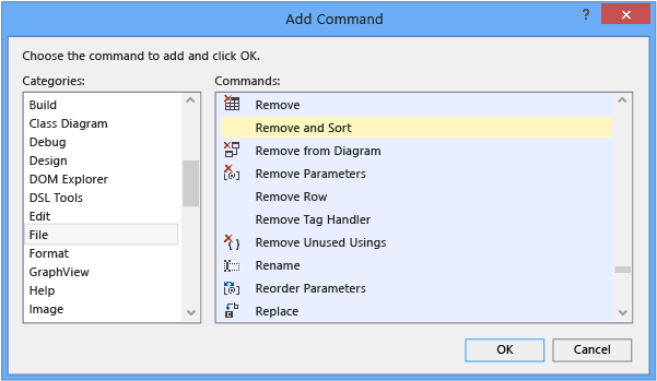 AddCommand Add Command dialog box in Visual Studio