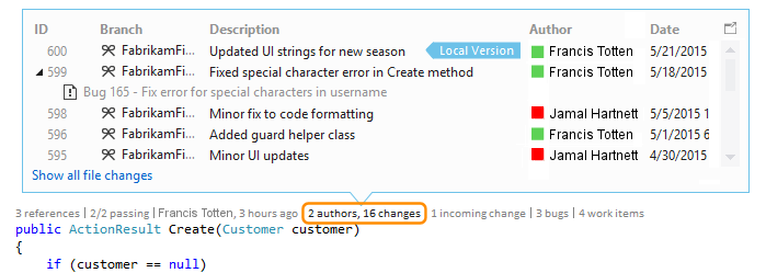 CodeLensCodeChanges CodeLens: Get change history for your code in TFVC