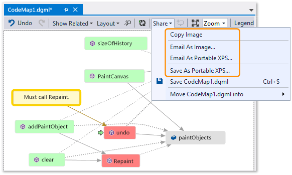 CodeMapStoryboardPaint13 Code map - Share, export, mail