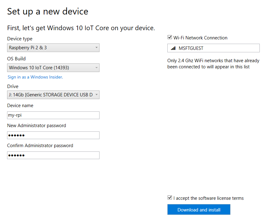 IoT Dashboard Setup Page