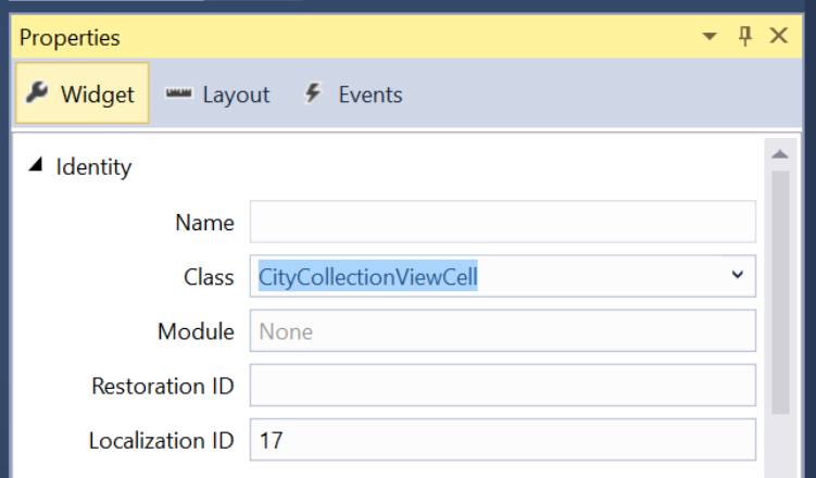 Set the class to CityCollectionViewCell