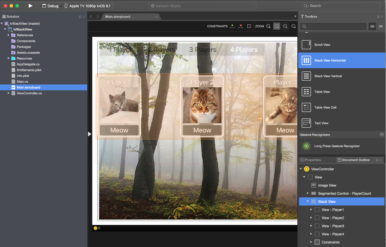 The individual elements in the Stack View