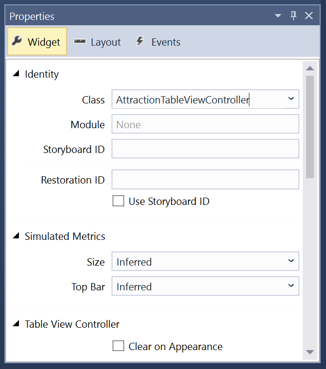 The Widget Tab of the Properties Explorer, where you assign a Class Name.