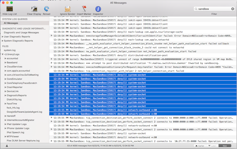 An example of a sandboxing issue in the console An example of a sandboxing issue in the console