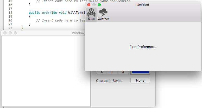 An example of the running preferences window