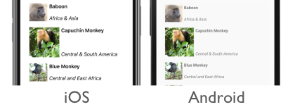 CollectionView dynamic item sizing Screenshot of a CollectionView with dynamic item sizing, on iOS and Android