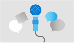 Illustration of a microphone with chat bubbles.