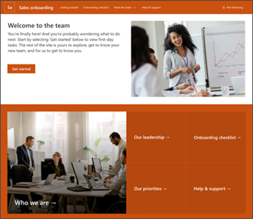 Screenshot of the New employee onboarding site template in SharePoint.