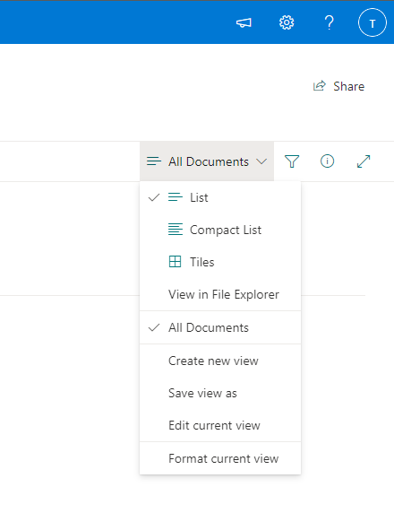 Menu for View in File Explorer