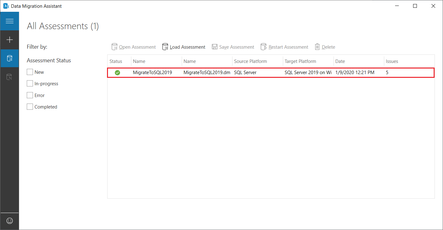 Displaying assessment entry